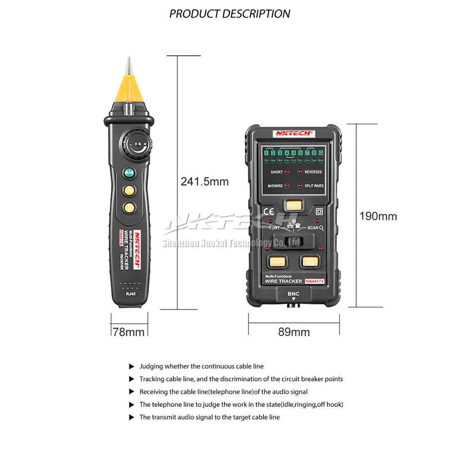 NKTECH NK6817 кабель провода трекер тестер сети LAN интернет Finder Телефон RJ45 RJ11 BNC STP UTP линия детектор непрерывности