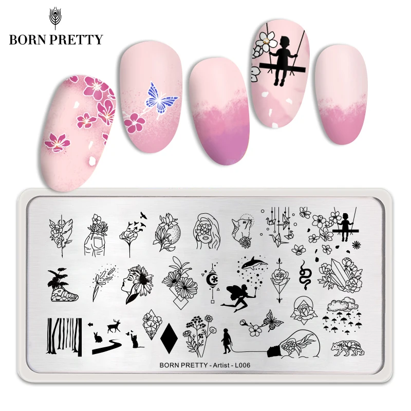 

BORN PRETTY Stamping Plates Flower Butterfly Simple Line Drawing Pattern Artist Theme Stainless Steel Nail Stamp Image Stencil