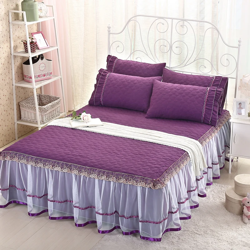 

Super soft cotton bed skirt lace bedspread bed sheet for wedding decoration elegant bed cover 2pcs pillowcase