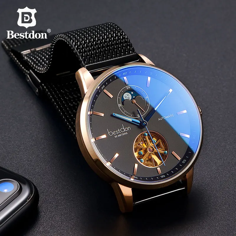 Najtaniej Bestdon luksusowy zegarek mechaniczny mężczyźni automatyczne Tourbillon sport zegarki męskie moda szwajcaria marka zegarek Relogio Masculino