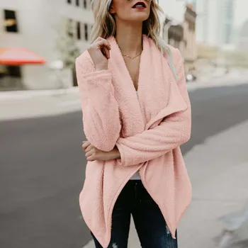 

Women Winter Warm Fahion Coat Long Sleeve Open Stich Faux Fur Casual Jacket Parka Outwear Ladies Turn -Down Collar Cardigan Coat