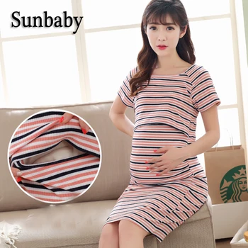 

Sunbaby Pregnant Dress Striped Pattern Easy breastfeeding clothes pregnancy dress Casual Nursing Dress Maternity clothes