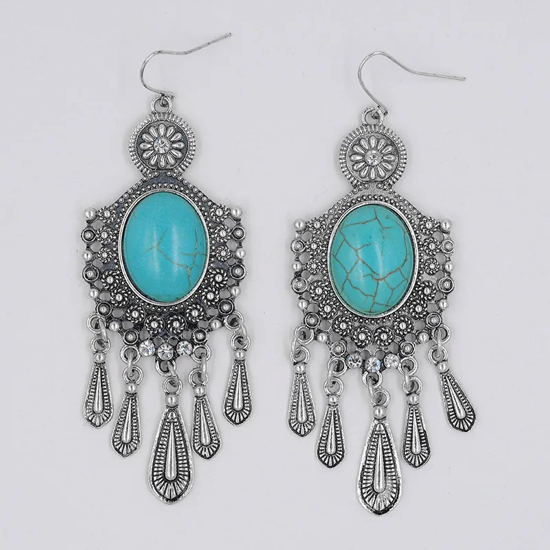One Pair Bohemian Drop Earrings for Women Fashion Antique Silver/Gold Flower Long Dangle Earring Fine Jewelry