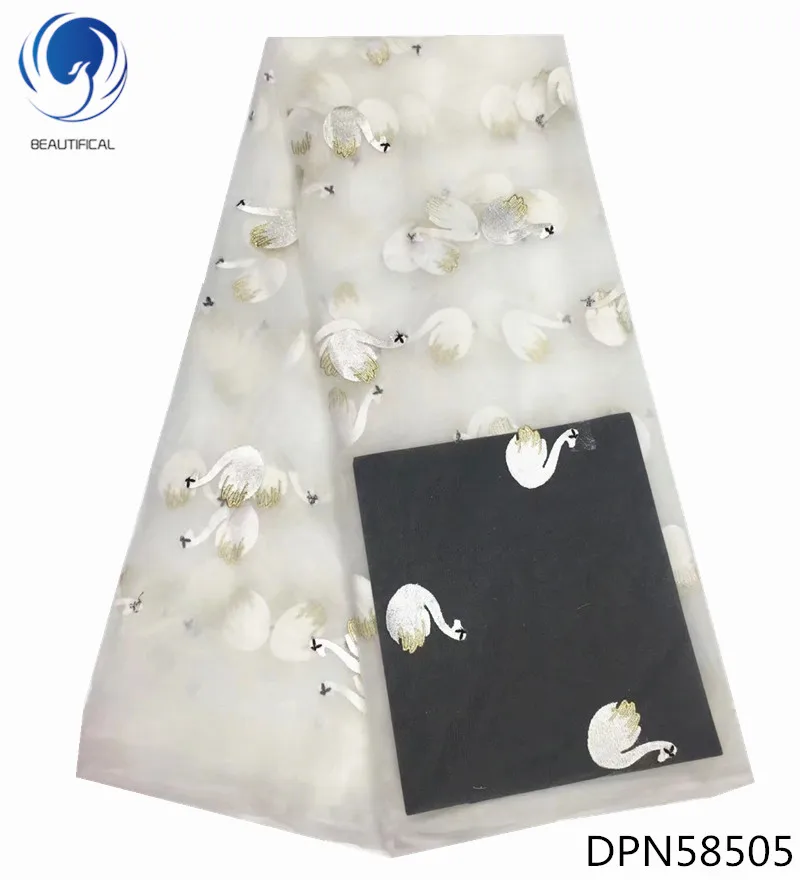 

Beautifical french lace fabrics 2018 New arrival Swan embroidery tulle lace fabric for dress white nigerian lace 5yards DPN585
