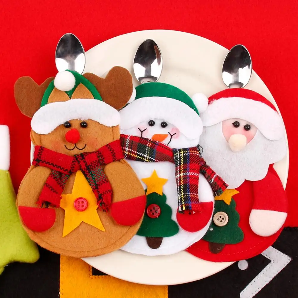 

Silveware Bag 2019 Christmas Decorations for Home Merry Christmas Table Decorations Snowman Santa Claus Elf Happy 2020 New Year