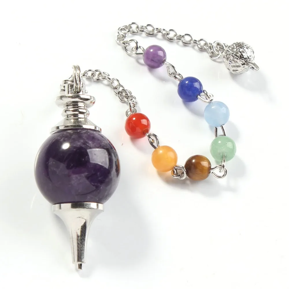 Natural Gnergy Gemstone~ Mixed 10Pcs 20mm Natural Stones Ball Healing Pendulums Stone Beads Chain Chakra Pendant Dowsing Pendulum Jewelry 12 AA00201017912b