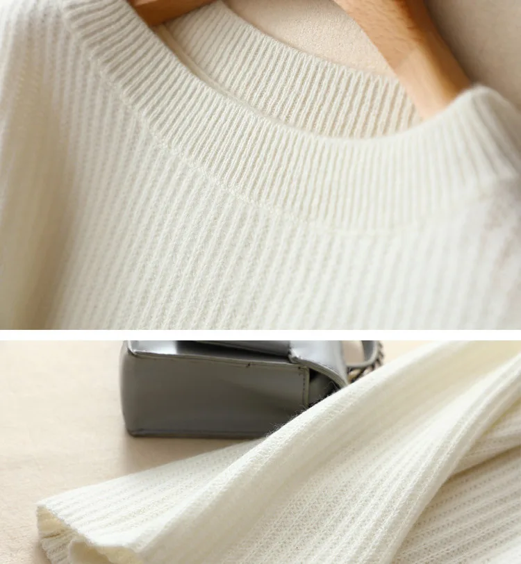 Осень мода кашемировый свитер зимний женский свитер круглый вырез ребристый трикотажный белый свитер пуловер Женский Теплый джемпер