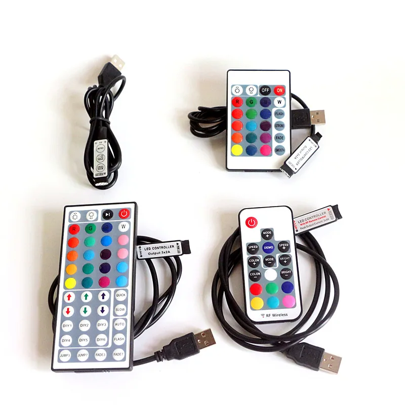 

USB RGB LED Controller DC5V Dimmer Mini 3key 24key IR 17key RF Wireless Remote Controller for DC5V RGB Led Strip tape lighting