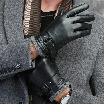 St. Susana мужские перчатки осень-зима из натуральной овчины кожаные перчатки мужские модные перчатки для сенсорного экрана теплые перчатки с подкладкой 588 - Цвет: Black