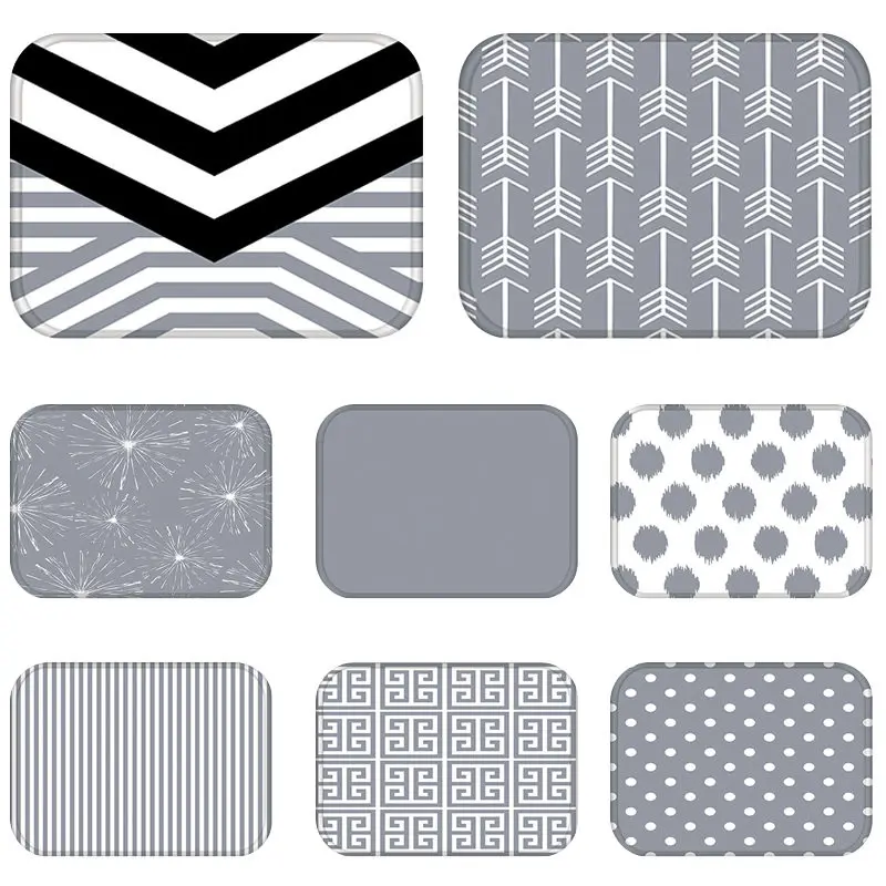 

Gray Geometric Kitchen Entrance Door Mat Coral Velvet Carpet Rubber Colorful Indoor Floor Mats Non-Anti-Slip Rug 48254