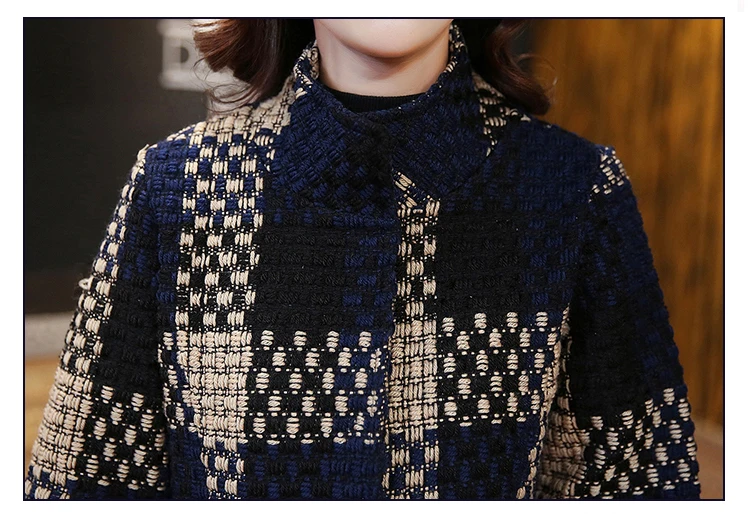 Color Taille X 2018 Hanorange Armure Plaid De Grande long Trimestre Hiver Contexture Manteau Manchon Élégant Laine 3 Picture Mince Poche Tempérament FpFU6qR