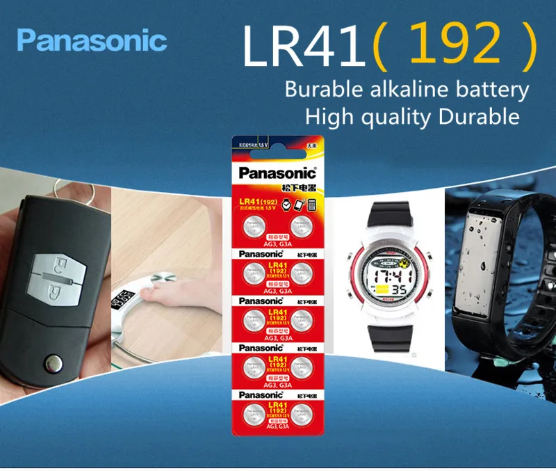 10 шт. LR41 кнопочные батарейки Panasonic SR41 AG3 G3A L736 192 392A Zn/MnO2 1,5 V литиевые батарейки
