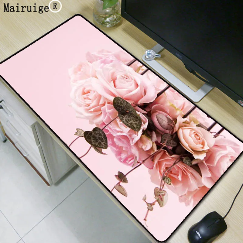 

Mairuige Pink Flower Game Mousepad Rubber Mat Game Mouse Pad Playing Large Lock Edge Mouse Keyboard Big Pads for Christmas Gifts