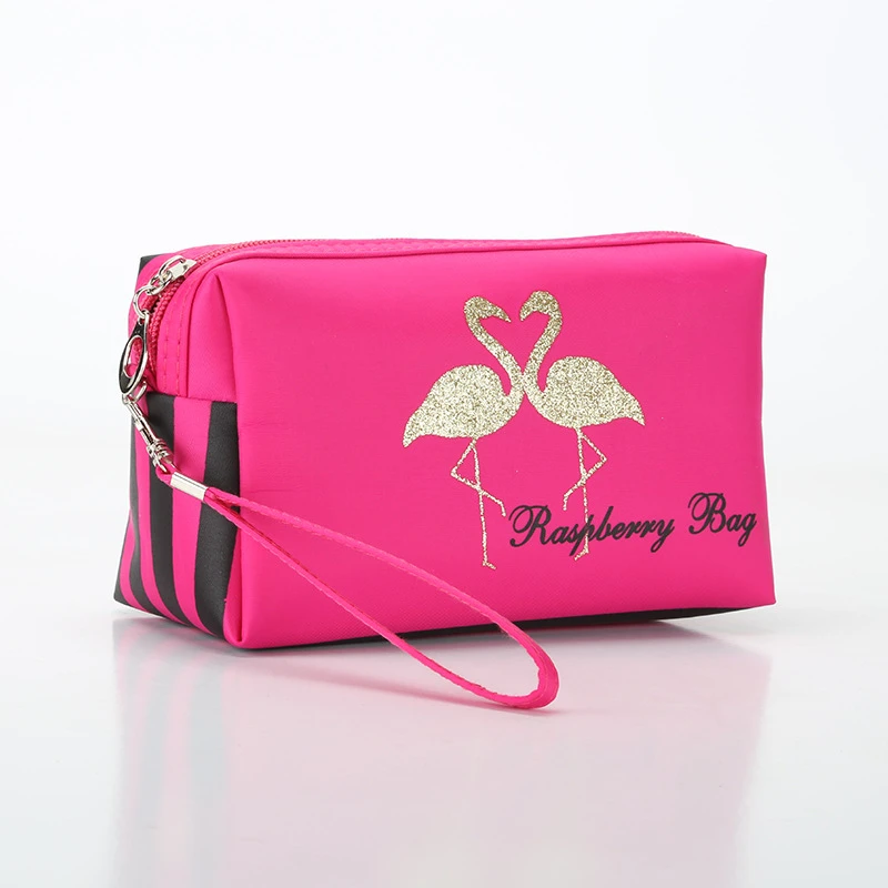 1 шт. косметичка в полоску с изображением фламинго, женские сумки для макияжа, косметички для путешествий, сумка-Органайзер из искусственной кожи, косметичка, дропшиппинг