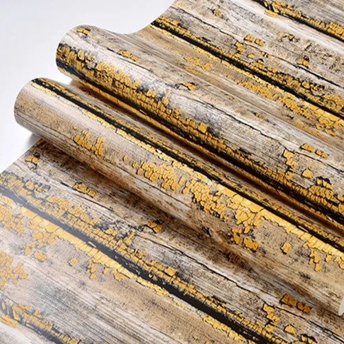 Утолщенные нетканые в полоску с обои Водонепроницаемый поверхность древесины Обои для Гостиная стены Papel де Parede 3D - Цвет: Цвет: желтый