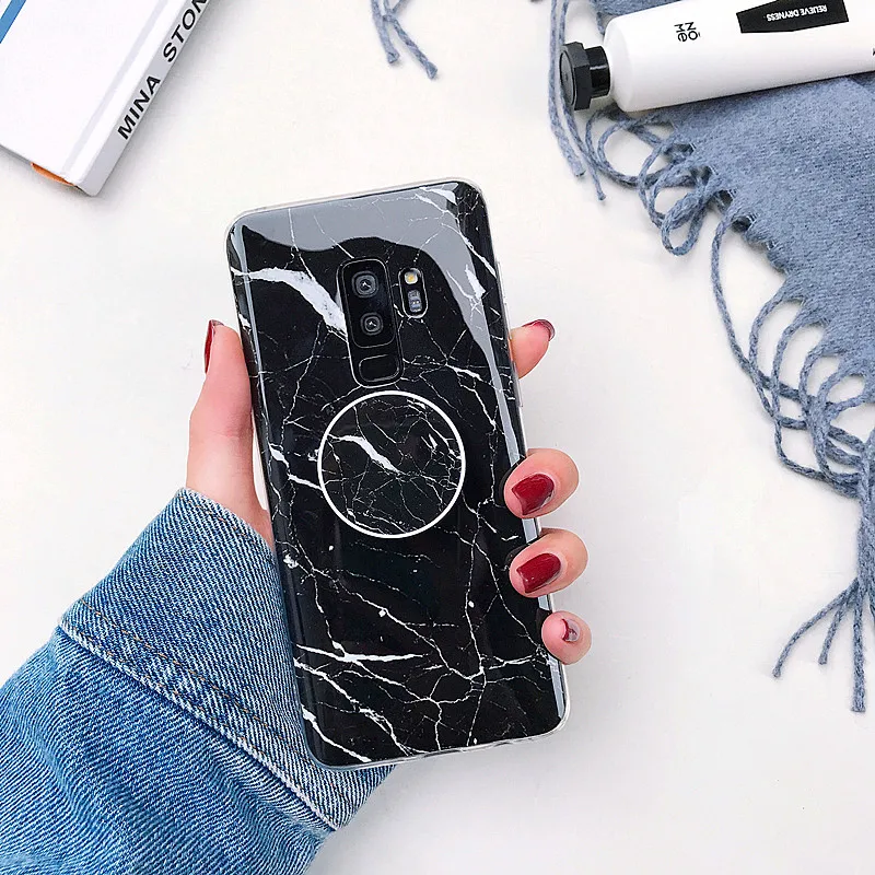 Модный мраморный чехол для телефона samsung S7 S8 S9Plus, чехол с держателем-подставкой, силиконовый чехол для samsung S10 Plus Note 8 Note 9