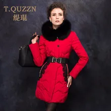 2015 Winter Thicken Warm Woman Down jacket Coat Parkas Outerwear Luxury Hooded Fox Fur collar Mid Long Plus Size 3XXXL Lace Red