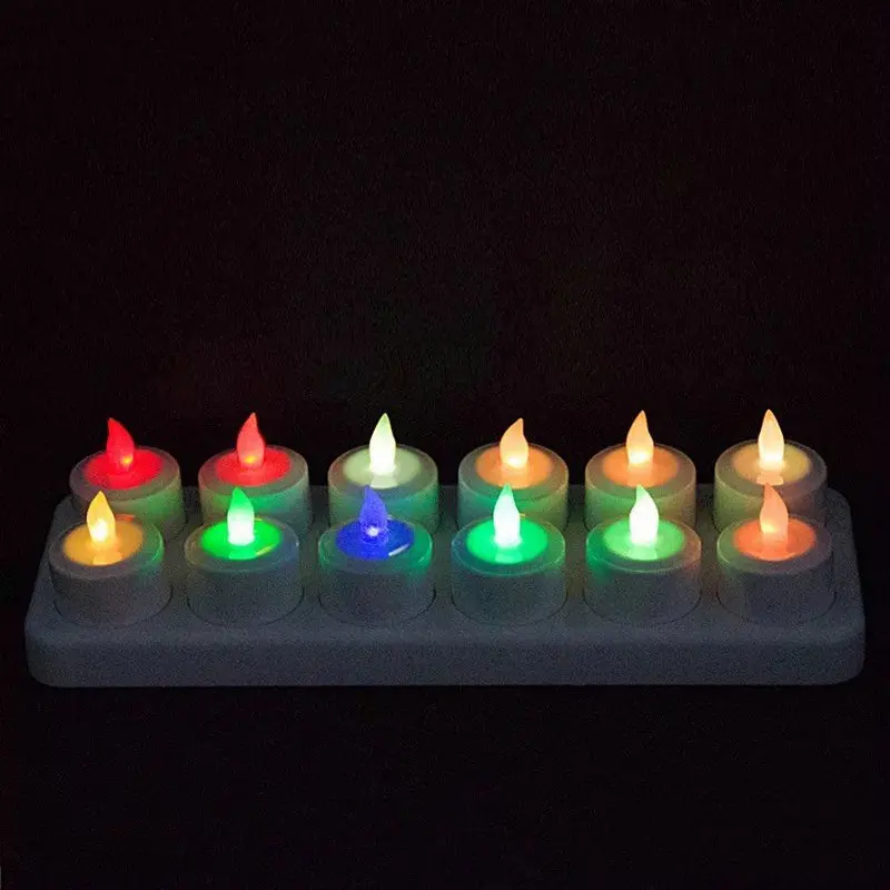 Набор из 12 Перезаряжаемые Беспламенной СВЕТОДИОДНЫЕ Свечи Tealight лампа Рождество свадьбы бар вечерние Таблица декора дома-красочные