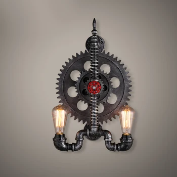 

Creative Iron Bar Restaurant aisle wall lamp loft industrial gear personality water pipes wall light
