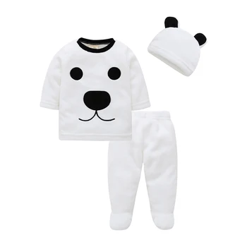 

Baby Kids Boys Girls Animal Pattern Thicken Velvet Sweatshirt Set Long Sleeve Blouse Tops+Trousers Hat Children Clothes