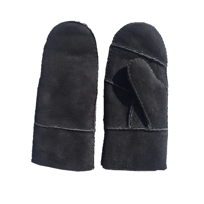 Women Winter Gloves Mitten,Gray Color Heavy Type Real Leather Wool Fur Gloves Lovely Female Sheepskin Leather Fur Gloves G33