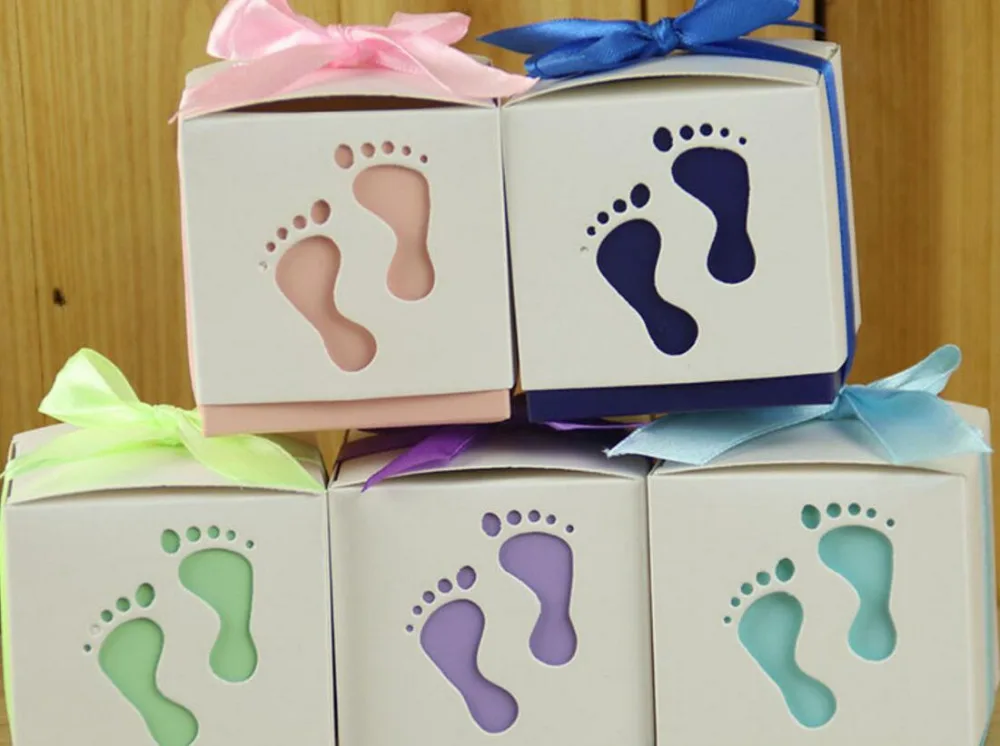 

creative carved lovely baby's footprint candy bag DIY new marriage charm Shower Favor Candy Boxes Wedding Party Gift hold bag