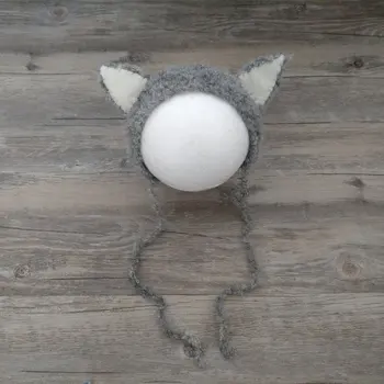 

Baby fox felt hat photography props,newborn handmade curly yarn fox bonnet for newborn photography props