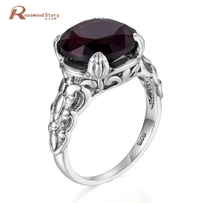 

NoEnName_Null Luxury January Birthstone Ring Vintage Solid 925 Sterling Silver Created Garnet Rings Men Cocktail Fine Jewelry