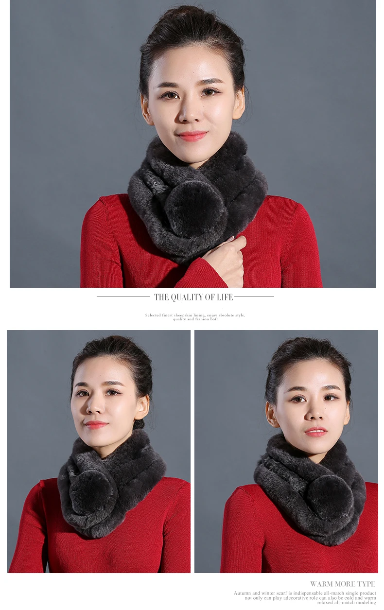  Women Fur Scarf Ball Winter Real Rex Rabbit Fur Scarves Collar Female Warm Neck Color Pompoms cachecol  (9)