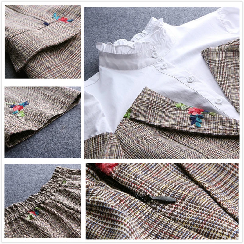 Spring Vintage Women's Pant Suits Irregular Print Spliced Blazer & Pencil Trouser Female Two Piece Sets Long Sleeve Office Suit