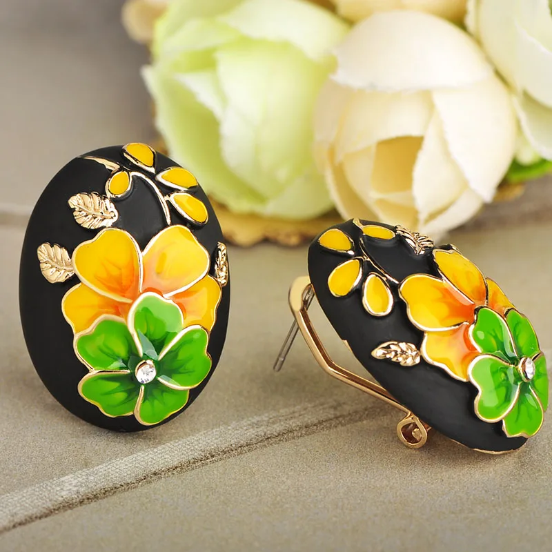 Blucome Dubai Style French Hooks Stud Earrings Rose Flower Plant Shape Alloy Enamel Earring Women Party Birthday Gifts Jewelry | Украшения
