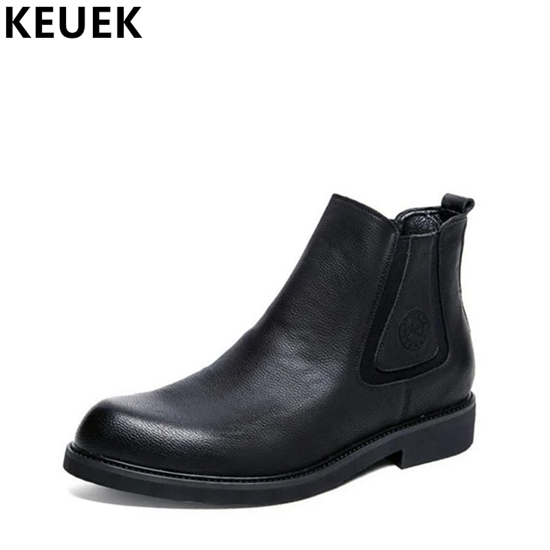 

Autumn Winter Men Chelsea Boots Split Leather Ankle Martin boots British style Slip-On Pointed Toe Fashion boots 061