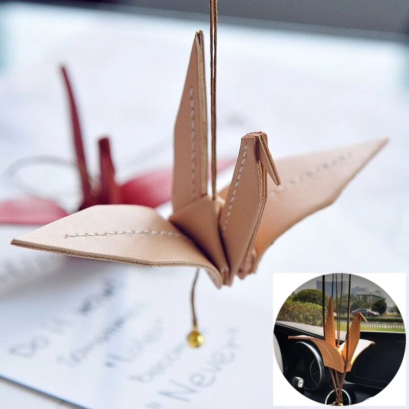 

Gift Leather Crane In Red and Kahki for Car Home Decoration Hangings Car Ornement Accessaries Made of Leather Gift Box Packing