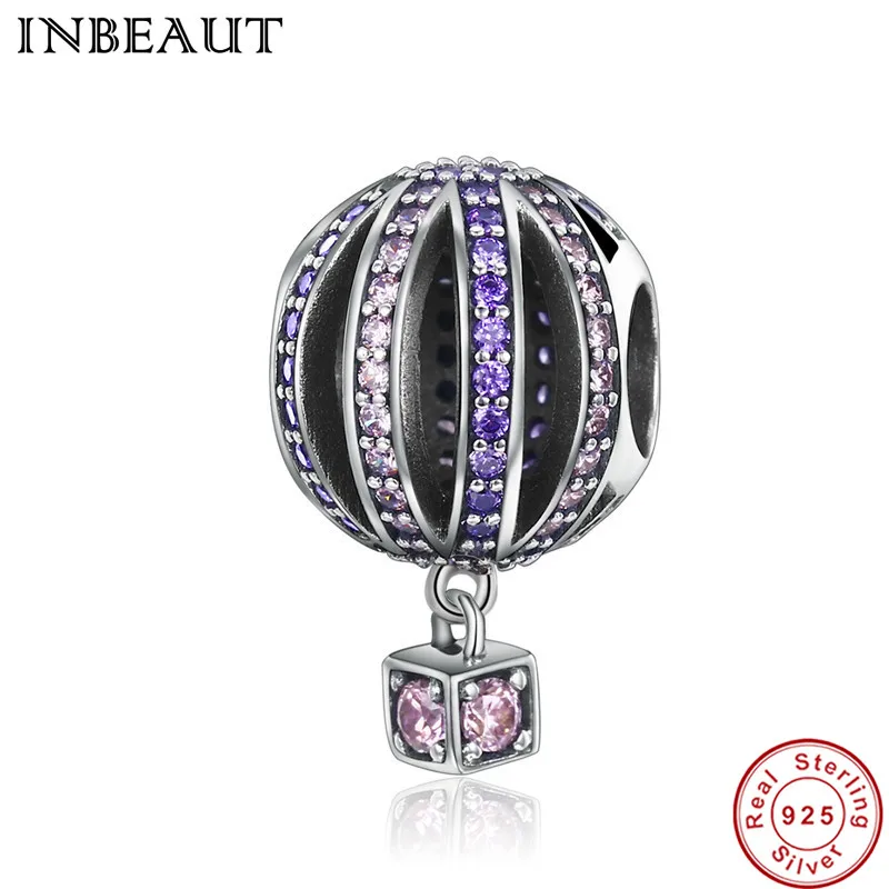 

TINBEAUT Real 925 Sterling Silver Pink&Purple Mirco Sparkling Cubic Zirconia balloon Beads Charm fit Trendy Bracelet Jewelry