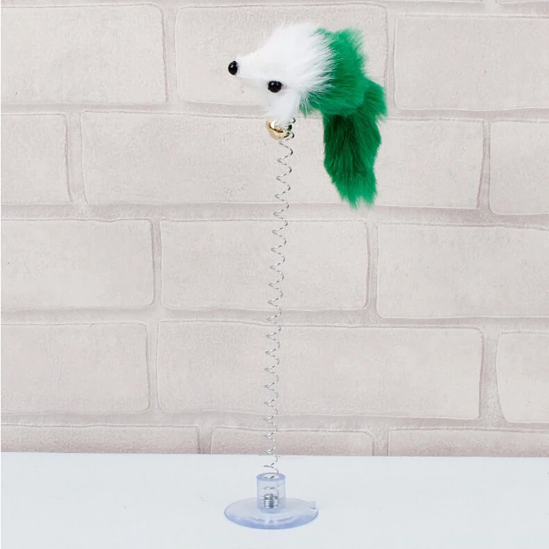 1pc Funny Cat Toys Elastic Feather False Mouse Bottom Sucker Toys for Cat Playing Pet Seat Scratch Toy Pet Cat Product