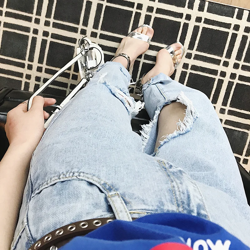 Отверстие Джинсы для женщин женские модные весенние Harajuku Костюмы Высокая Талия