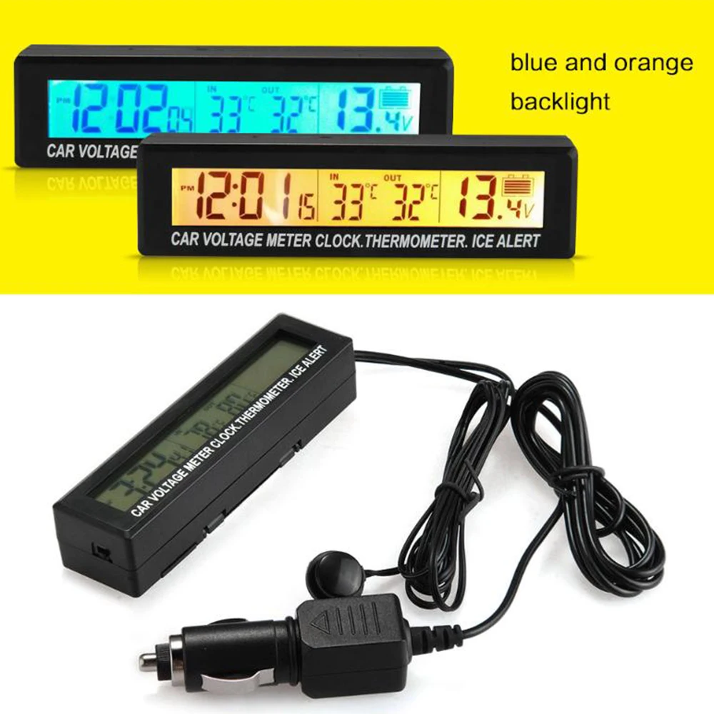 

LCD Display Battery Voltage Temperature Monitor Meter 3 in 1 Auto Durable Digital Car Clock Thermometer