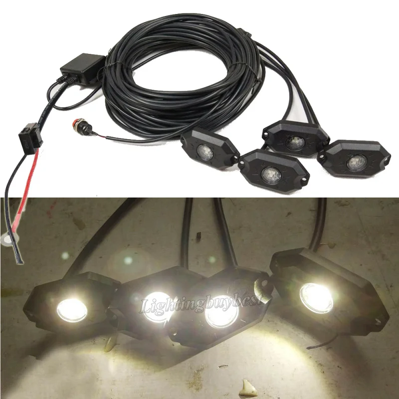 Set 4 6 8 Pods Led Rock Light & Wiring Harness Strobe Chasing 14