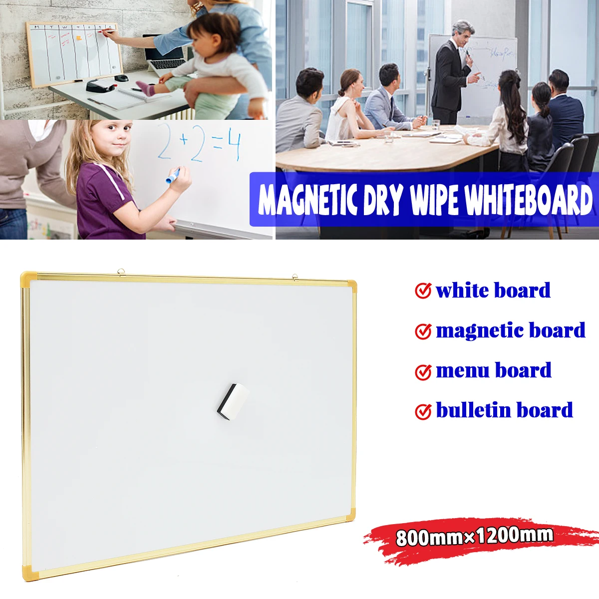 

Kicute 1pcs Lrge Size 800mm*1200mm Double Side Writing Whiteboard Notice Memo Board Dry Erase Board and Magnetic Dry Wip