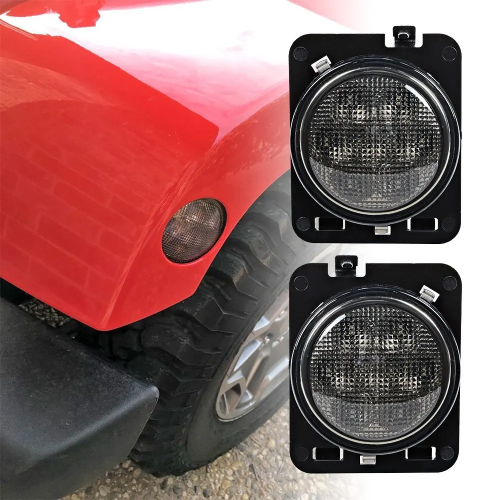 LED Side Maker Lights for Jeep Wrangler JK Amber Front Fender Flares Parking Turn Lamp Bulb Indicator Lens 