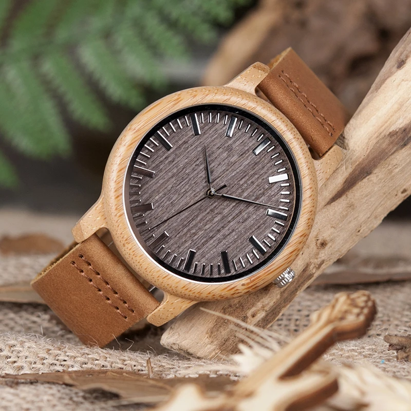 BOBO BIRD High Quality Handmade Bamboo Wood Watches With Real Leather Band in Gift Box Mens Watches