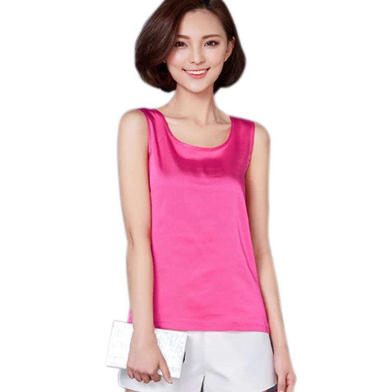 Hot Fashion Women Satin Tank Top Sleeveless Round Neck Loose Sexy Summer Vest Singlets Tops New HD88
