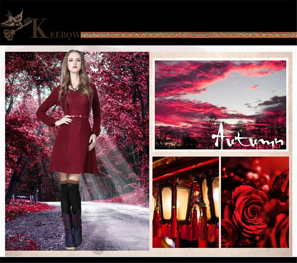 Vintage Elegant Women Winter Dress Tunic Cotton&Wool O-neck Dress Warm Dresses Solid Vestidos Femininos Vintage Skinny Dresses (3)