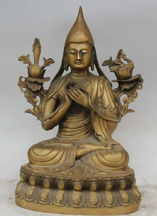 

JP S0524 12" Tibet Tibetan Brass Lotus Je Tsongkhapa Buddha temple Lama Teacher Statue