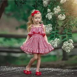 От 0 до 5 лет летнее платье принцессы для маленьких девочек Детские вечерние платья-пачки в красную клетку