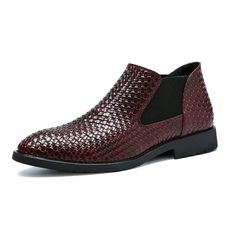 Фирменные дизайнерские мужские Ботильоны; мужские ботинки «Челси» из искусственной кожи с узором; эластичная обувь без шнуровки в деловом стиле на резиновой подошве; botas hombre