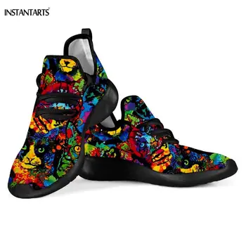 

INSTANTARTS Cute 3D Colorful Rainbow Cat/Kitten Pattern Woman Running Shoes Lightweight Mesh Knit Sneakers Breath Sports Shoes