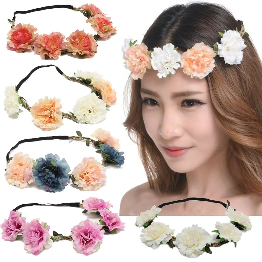 New Rose Flower Women Forehead Hair Band Wedding Flower Wreath Crown ...