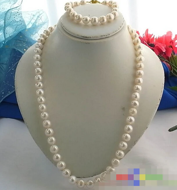

free shipping 12629 WHITE ROUND FRESHWATER CULTURED PEARL NECKLACE BRACELET (A0423)