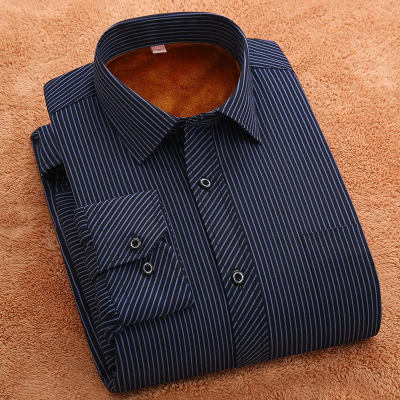 

Shirt men warm fashion Winter casual shirt men plaid & striped men's shirts tops with long sleeves slim fit Business Shirt